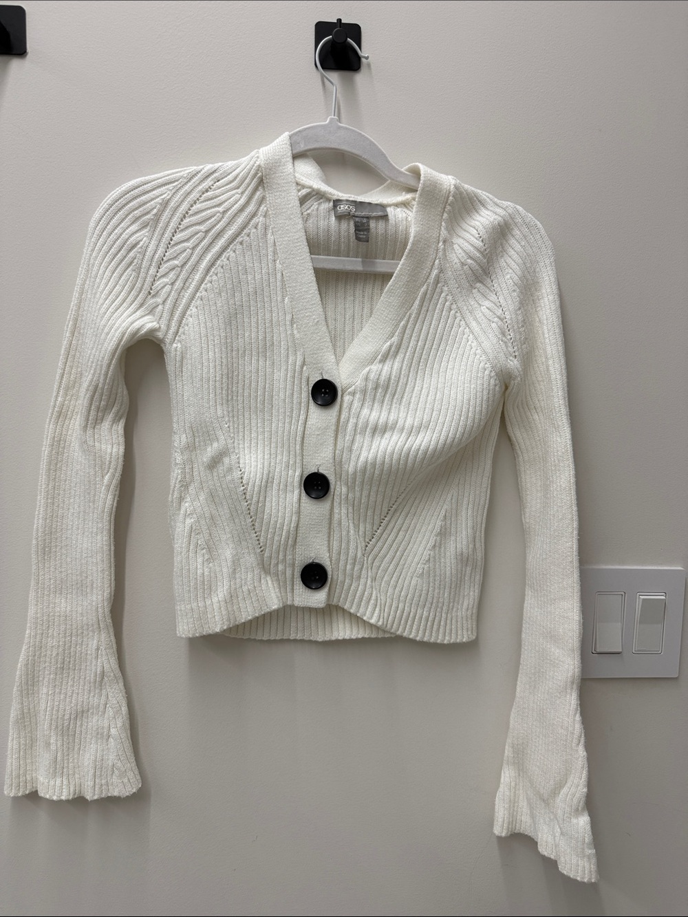 ASOS White Ribbed V-Neck Button-Up Cardigan